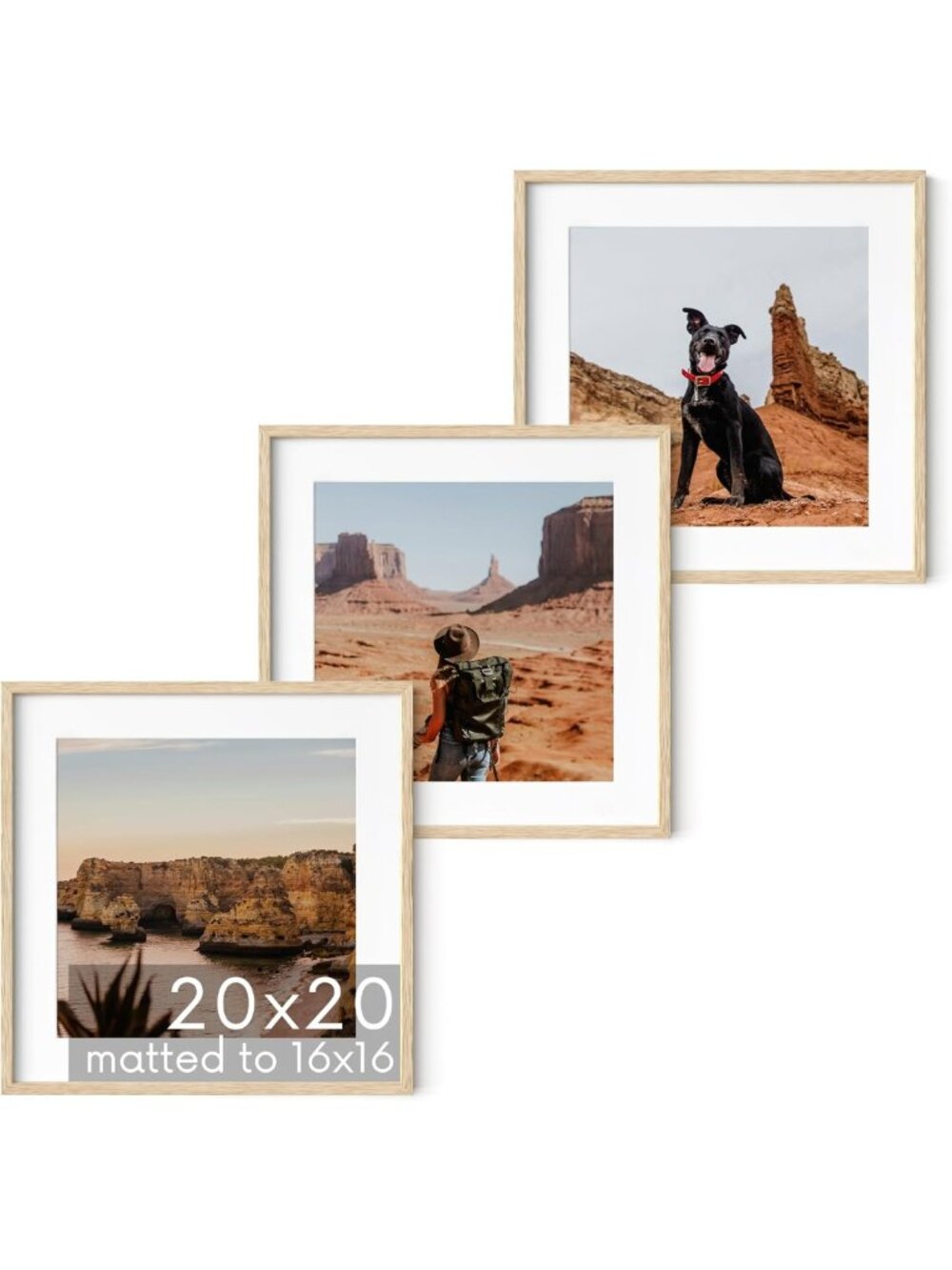 Beige Oak Wood 20x20 Picture Frames Set of 3 - Contemporary Square Wall Decor
